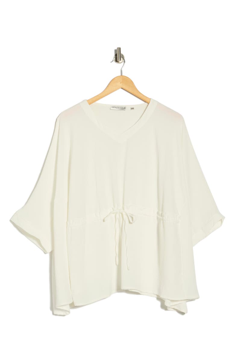 PATRIZIA LUCA V-Neck Drawstring Waist Boxy Top, Alternate, color, Off White