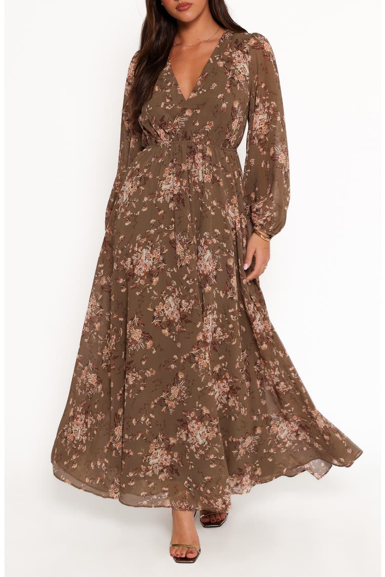 Anisa Long Sleeve Floral Maxi Dress, Main, color, OLIVE FLORAL