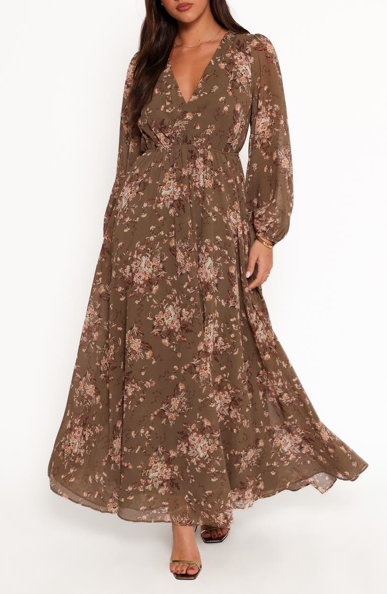 Petal & Pup Anisa Long Sleeve Floral Maxi Dress, Main, color, Olive Floral