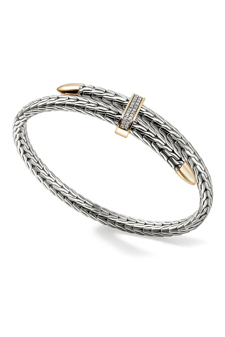 Spear Flex Cuff, Diamonds, 5.5mm, Alternate, color, STERLING SILVER/YELLOW GOLD