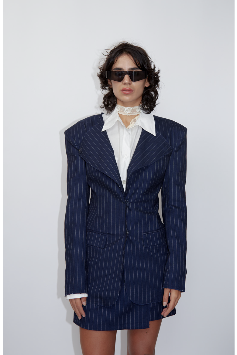Navy Pinstripe Suit Jacket, Alternate, color, Navy