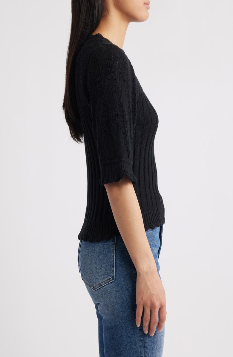 Wit & Wisdom Mixed Stitch Elbow Sleeve Sweater, Alternate, color, Black