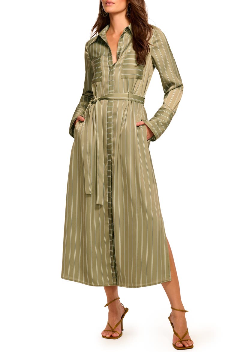 Miriam Long Sleeve Shirtdress, Alternate, color, SAFARI GREEN SEASIDE