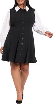 London Times Long Sleeve Twofer Scuba Fit & Flare Dress