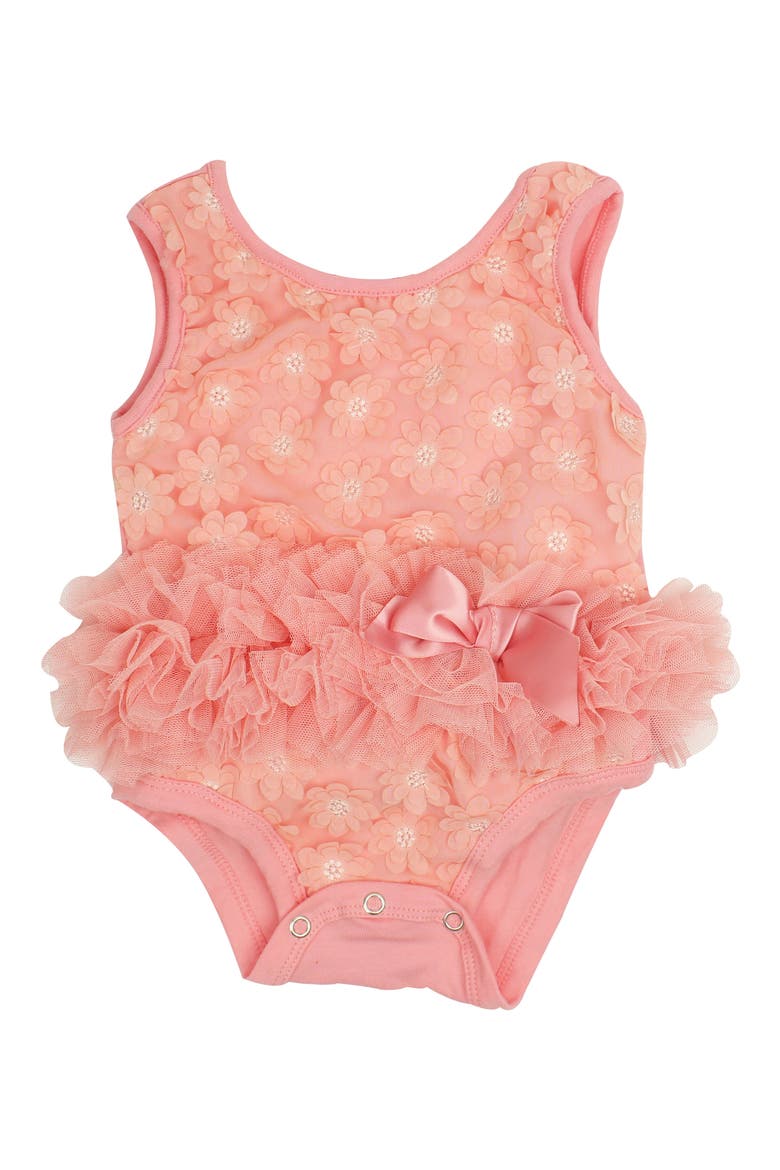 Flower Appliqué Tutu Bodysuit, Main, color, PEACH