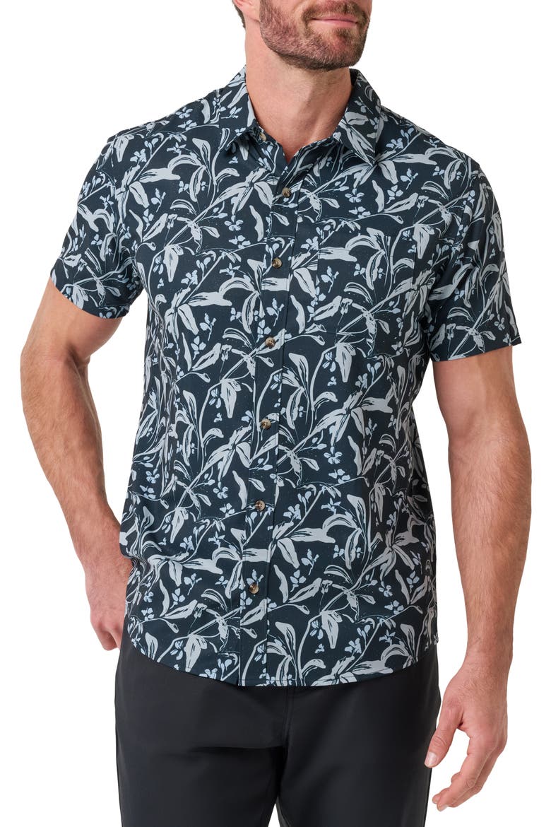 Techwoven Coast Floral Short Sleeve Performance Button-Up Shirt, Main, color, TOTAL ECLIPSE
