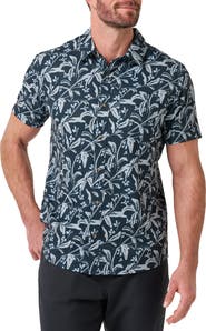TravisMathew Techwoven Coast Floral Short Sleeve Performance Button-Up Shirt