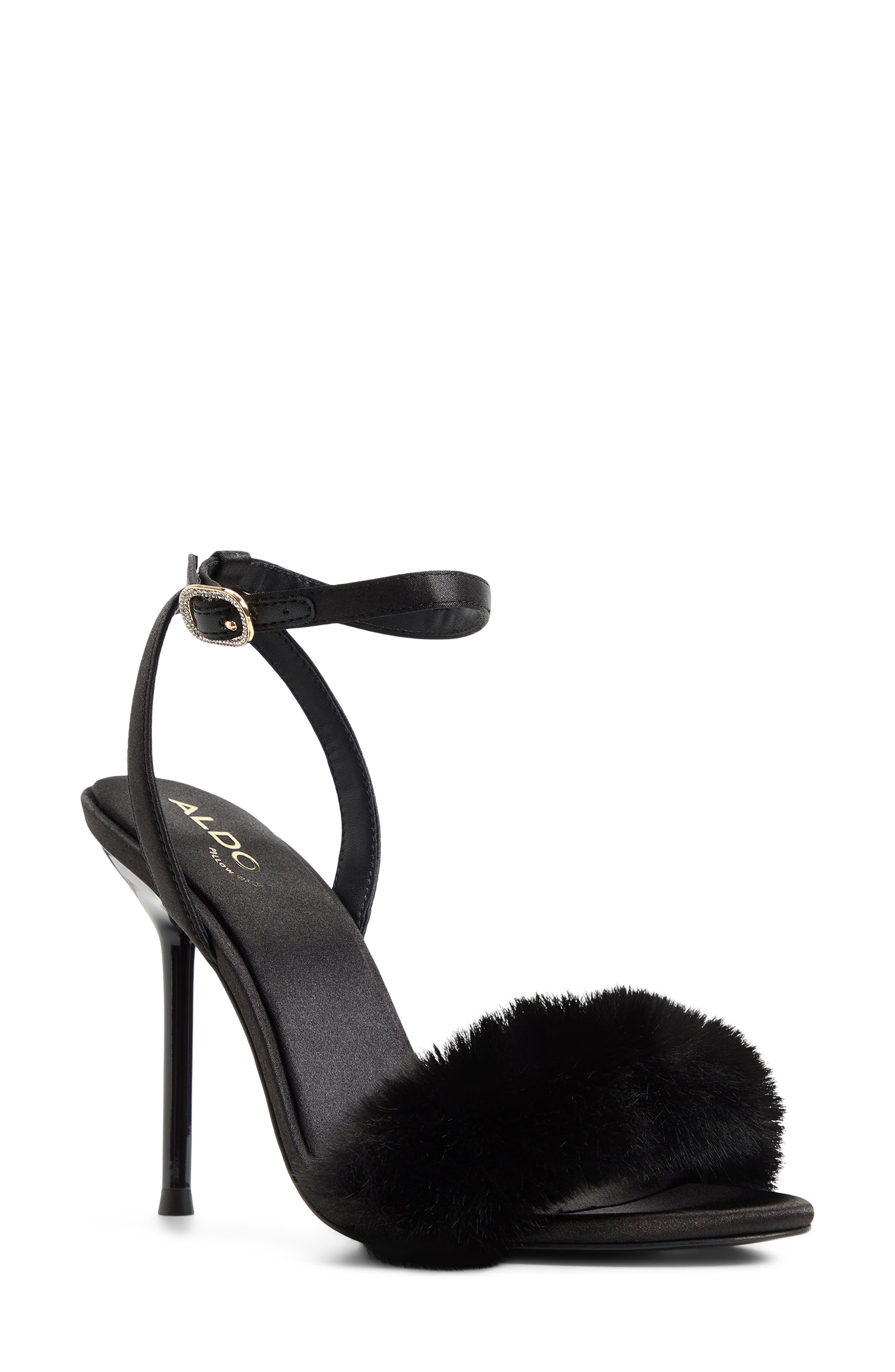 Marilou Faux Fur Sandal, Main, color, BLACK