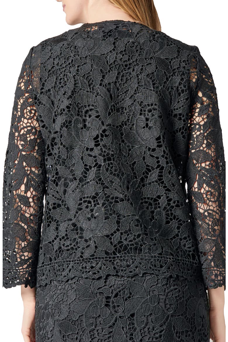 Lace Three Quarter Sleeve Knit Cardigan Sweater, Alternate, color, BLACK
