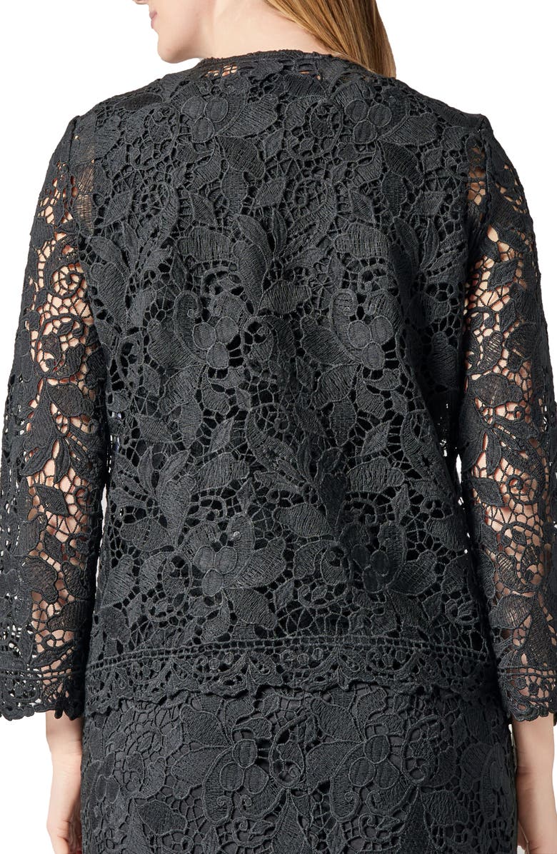 KASPER Lace Three Quarter Sleeve Knit Cardigan Sweater, Alternate, color,