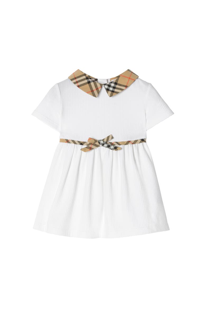Check Trim Stretch Cotton Dress with Bloomers, Main, color, White