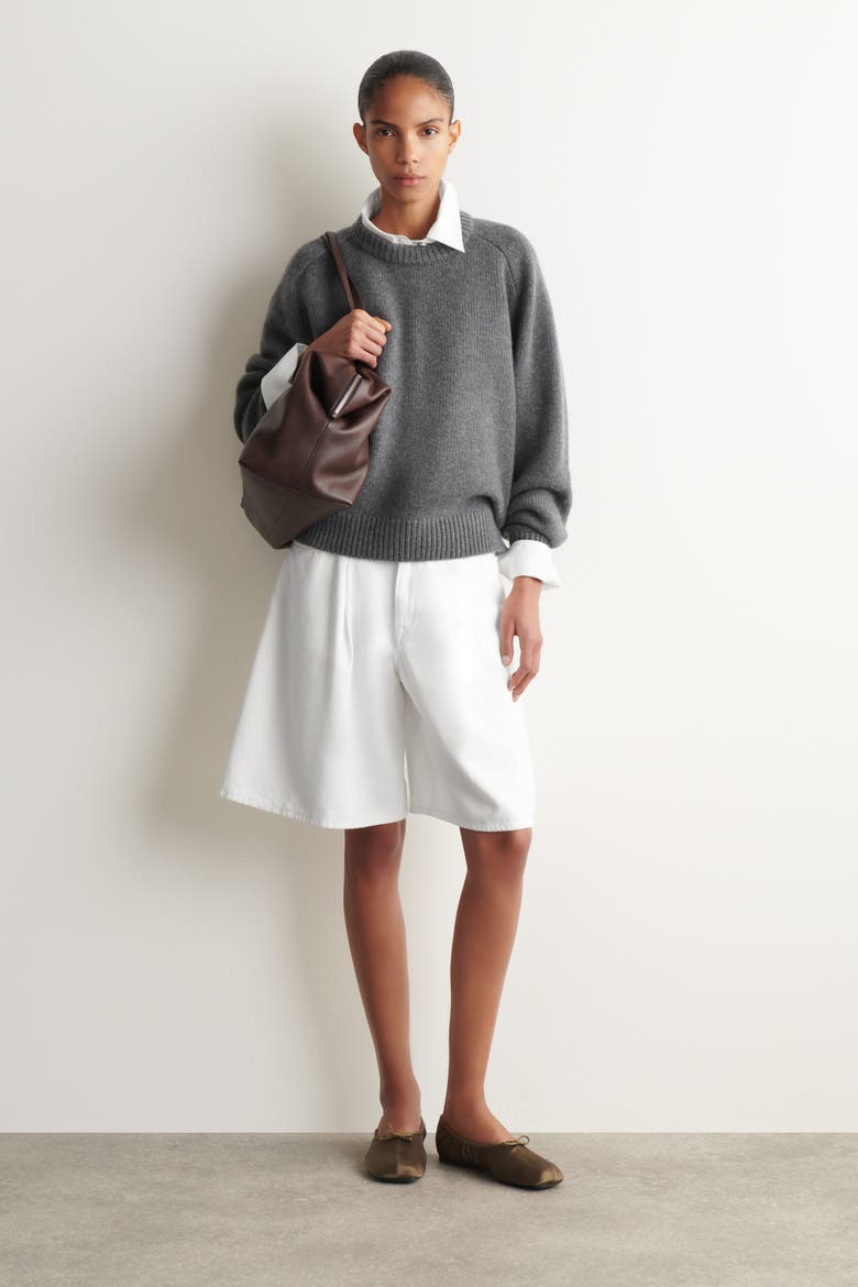 Rounded Cashmere Round-Neck Sweater, Alternate, color, GRAY MÉLANGE