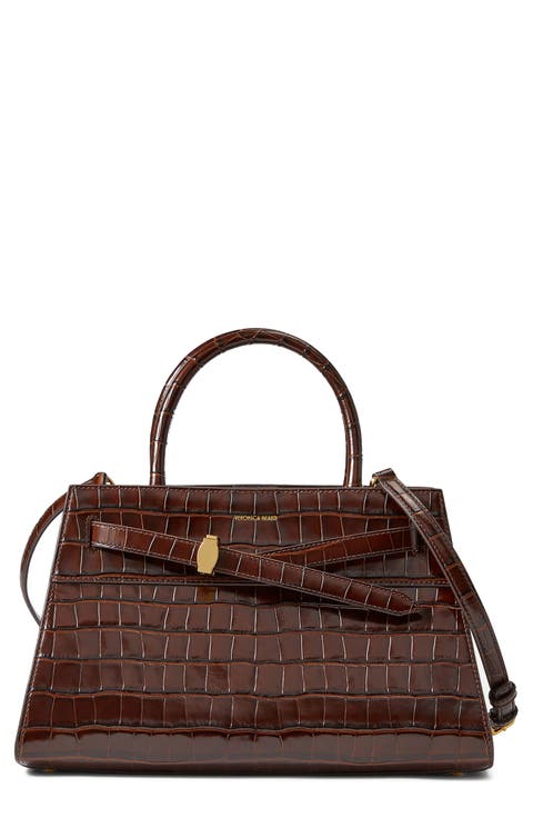 Dash Croc Embossed Leather Top Handle Bag