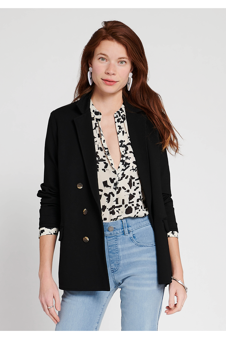 Double Breasted Blazer Stretch Ponte, Alternate, color, Black