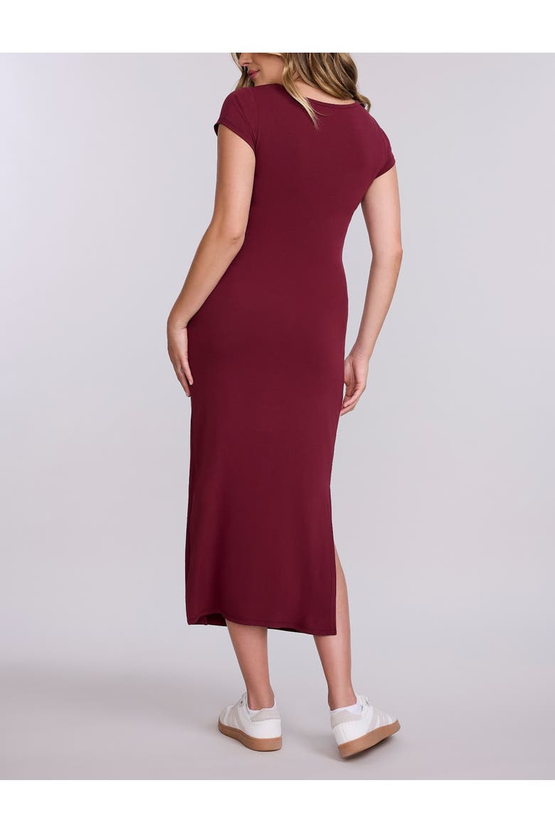 Crew Neck Short Sleeve Side Tie Maternity Midi Dress, Alternate, color, Tawny Port