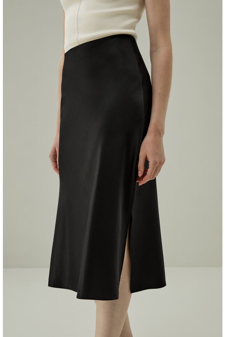 Minimalist Aesthetic Silk Poppy Skirt, Alternate, color, Black