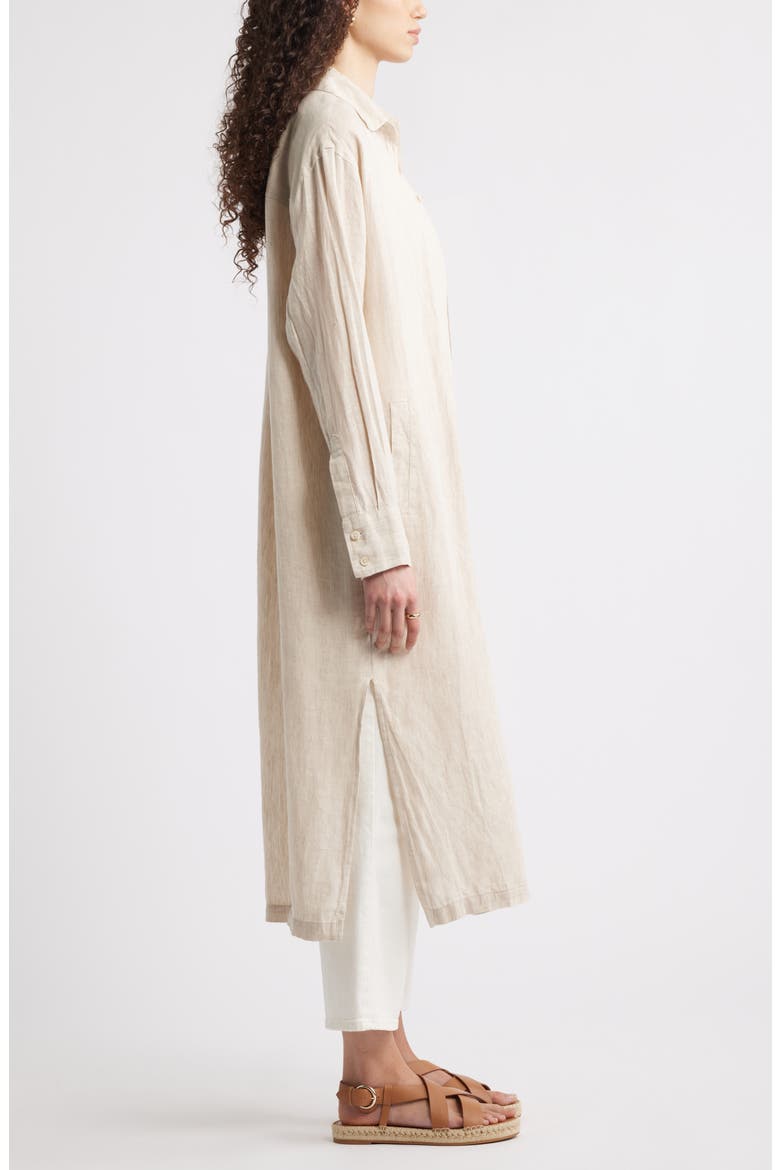 Long Sleeve Linen Button-Up Duster, Alternate, color, FLAX