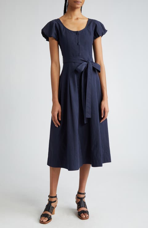 Rhea Tie Waist Puff Sleeve Midi Dress