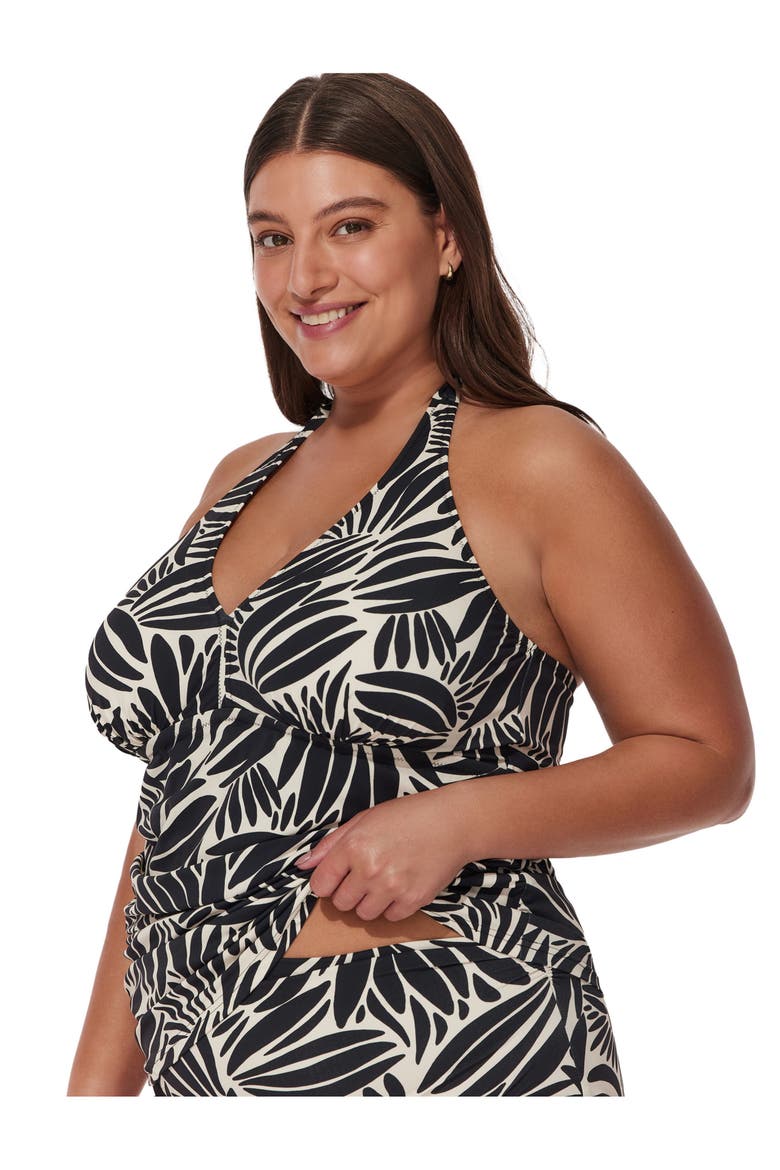Comeback Plus Size Halter Tankini Top, Alternate, color, Black-White
