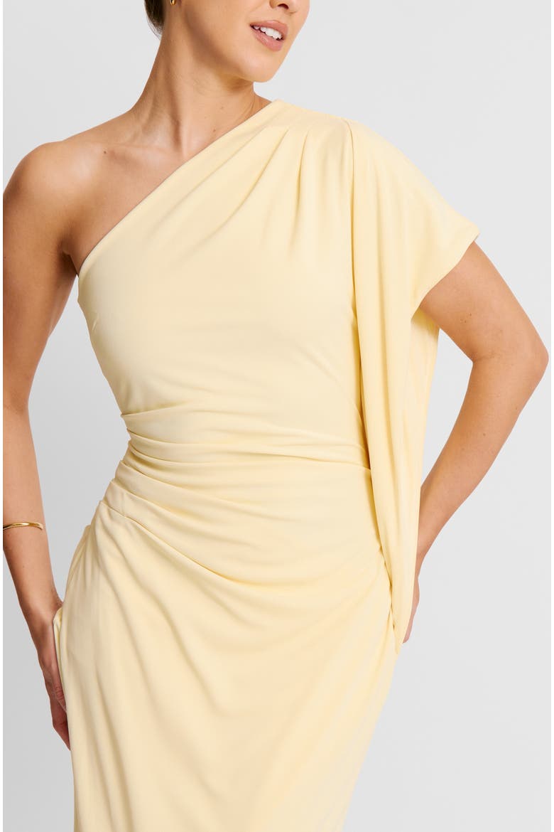 Asymmetric Stretch Gathered Maxi Dress, Alternate, color, Pale Lemon