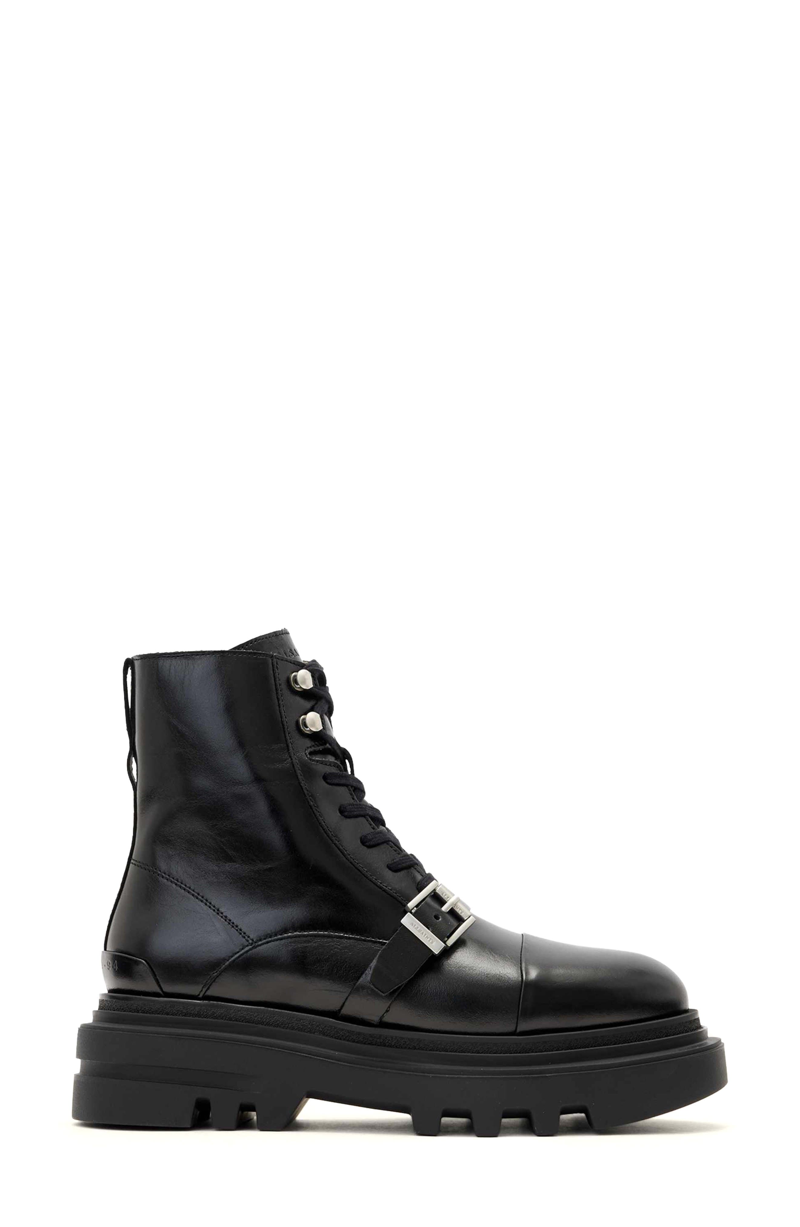 AllSaints Astrid Combat Boot, Alternate, color, Black Shine