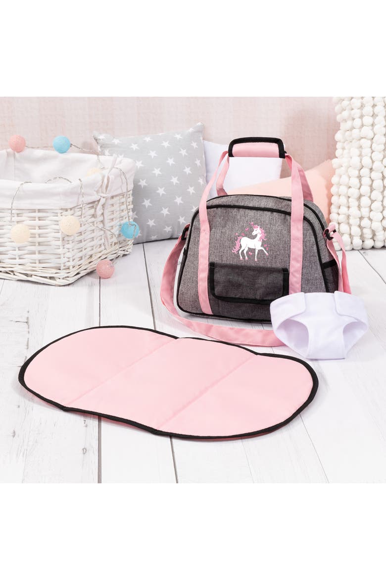 Nursery Set Doll Bag Set Grey, Pink, Unicorn Accessory Set, Alternate, color, Multicolored