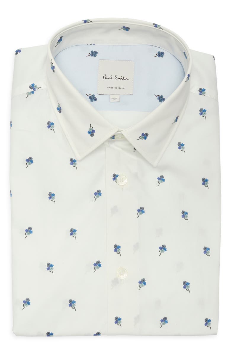Paul Smith London Tailored Fit Floral Organic Cotton Dress Shirt, Main, color, White
