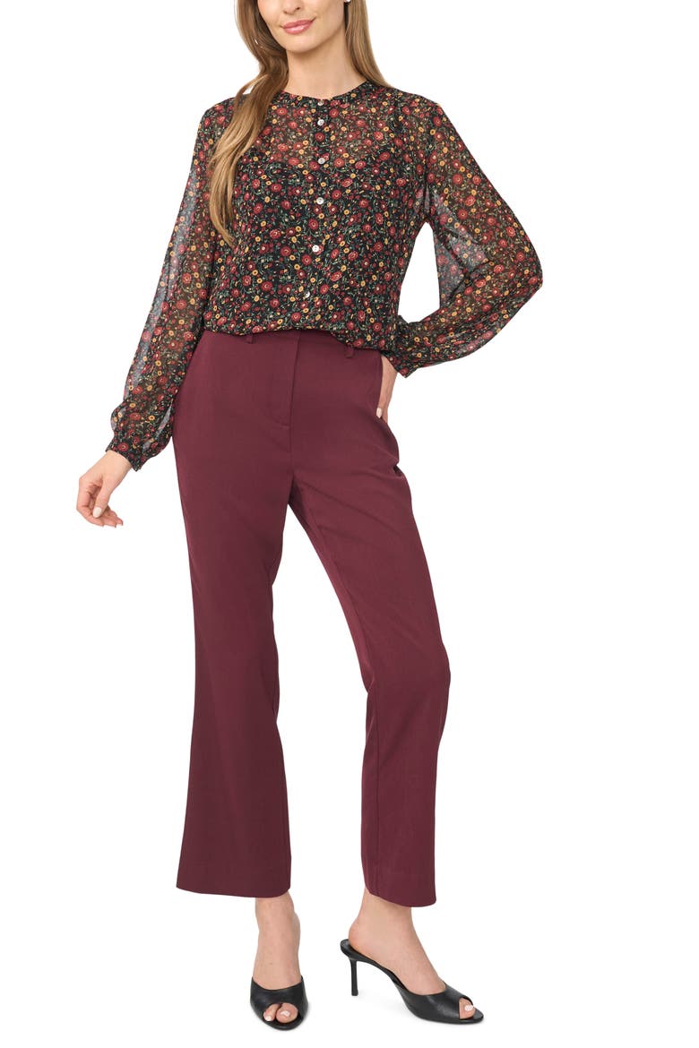 Mock Neck Button Front Shirt, Alternate, color, MERLOT