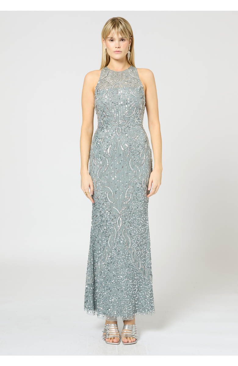 BEAUUT Embellished Sequin Beaded Long Maxi Dress, Main, color, Misty Grey