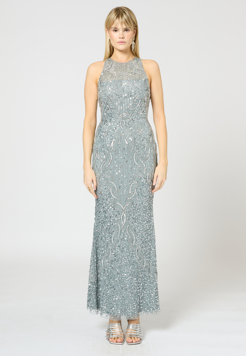 Embellished Sequin Beaded Long Maxi Dress