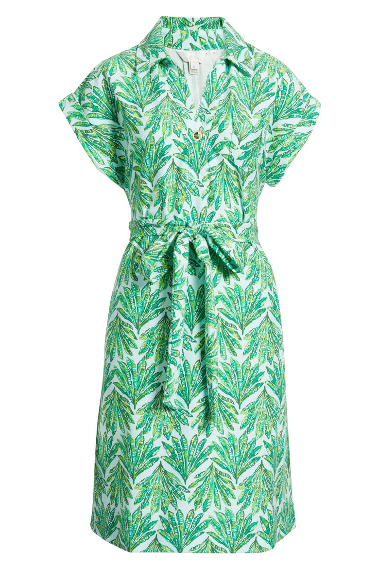 Emersyn Stretch Cotton Blend Belted Shirtdress, Alternate, color, GREEN CROSS GRAIN SHADY BABE