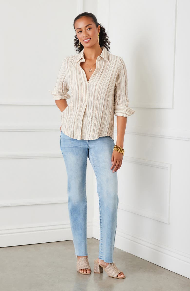 Karen Kane Stripe Textured Popover Shirt, Alternate, color,