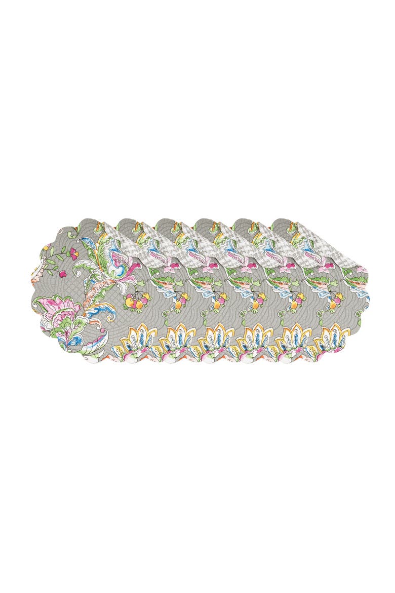 Frey Round Quilted Reversible Colorful Paisley Placemats Set of 6, 17", Alternate, color, Grey