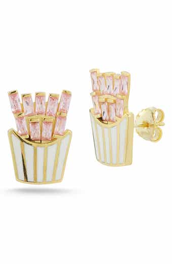 SPHERA MILANO 14K Gold Vermeil CZ Fries Stud Earrings