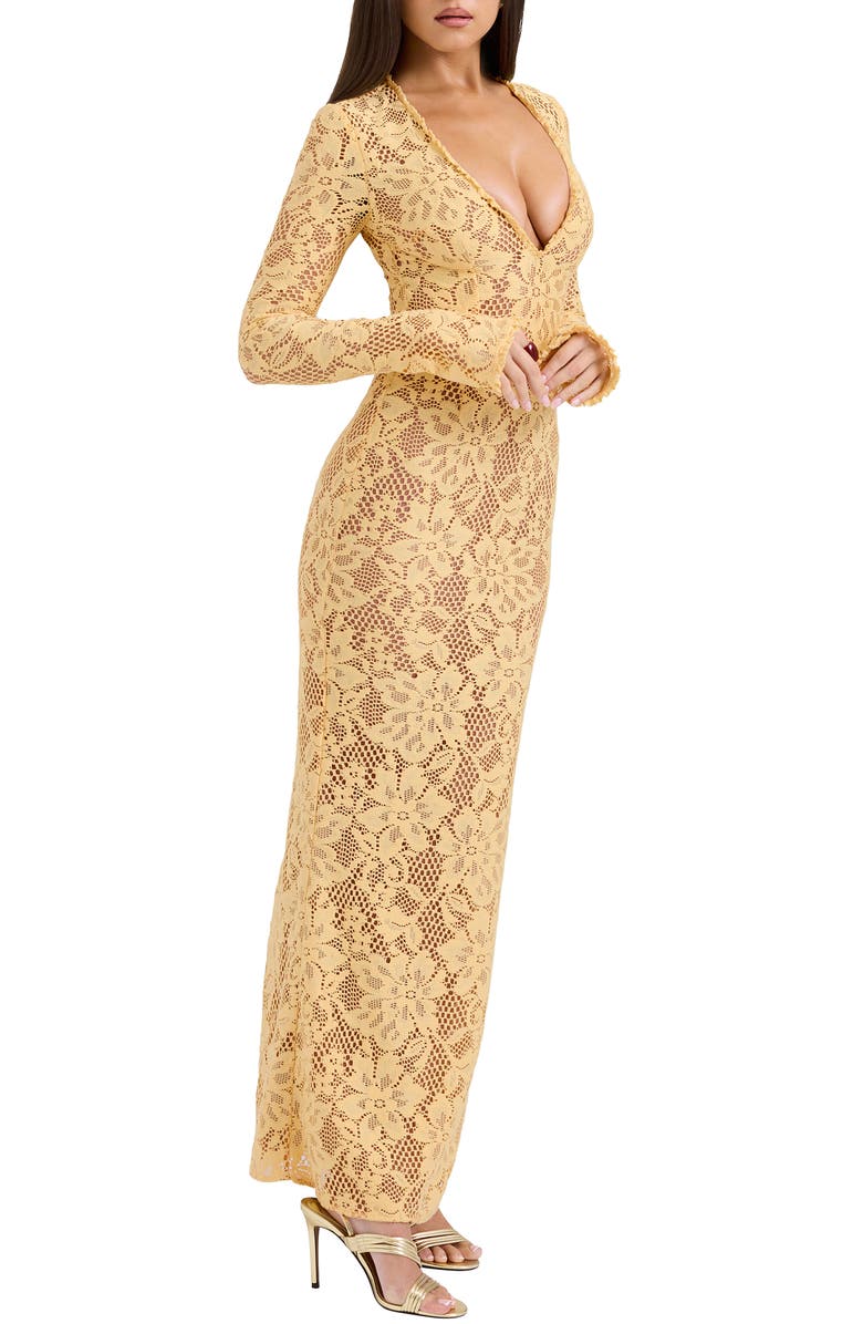 HOUSE OF CB Indiana Long Sleeve Lace Maxi Dress, Alternate, color, Flax