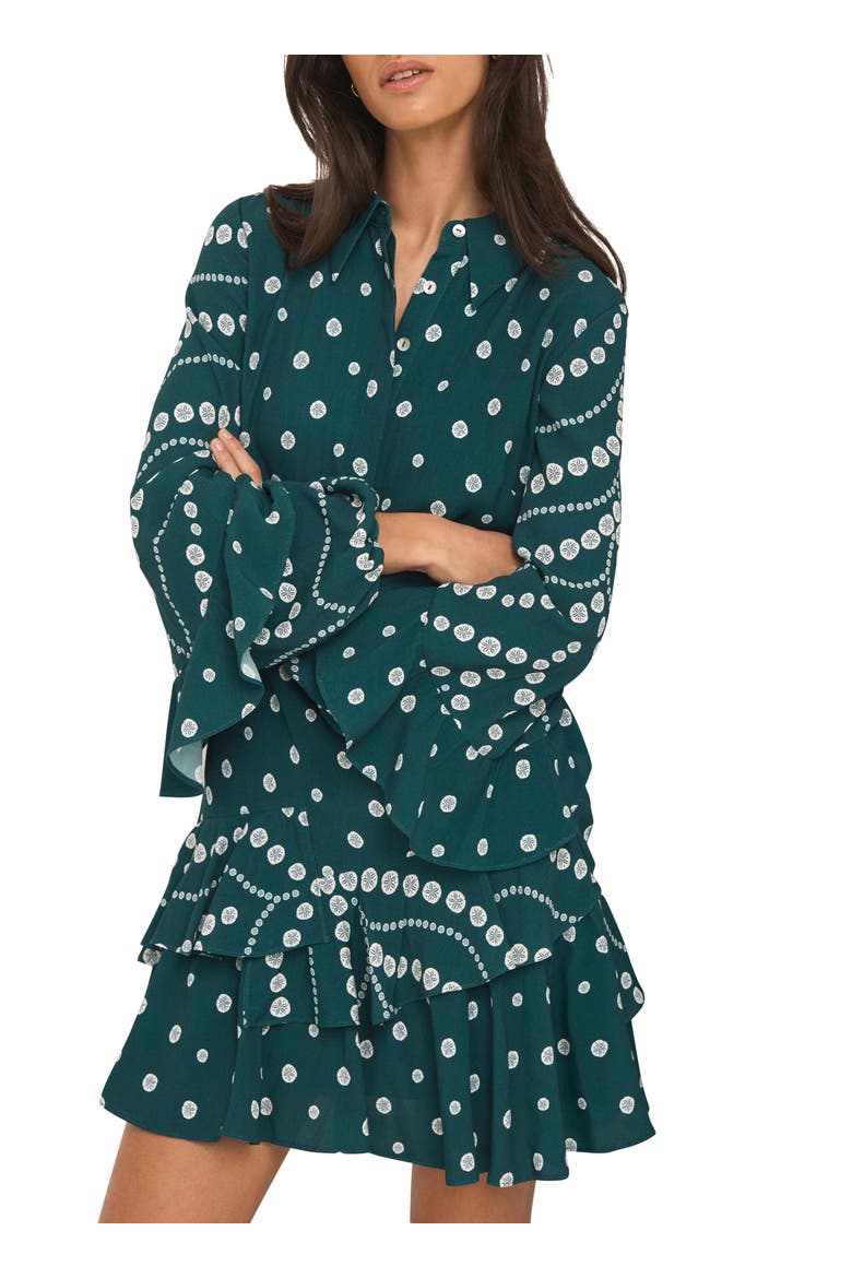 Printed Ruffle Mini Dress, Main, color, Green