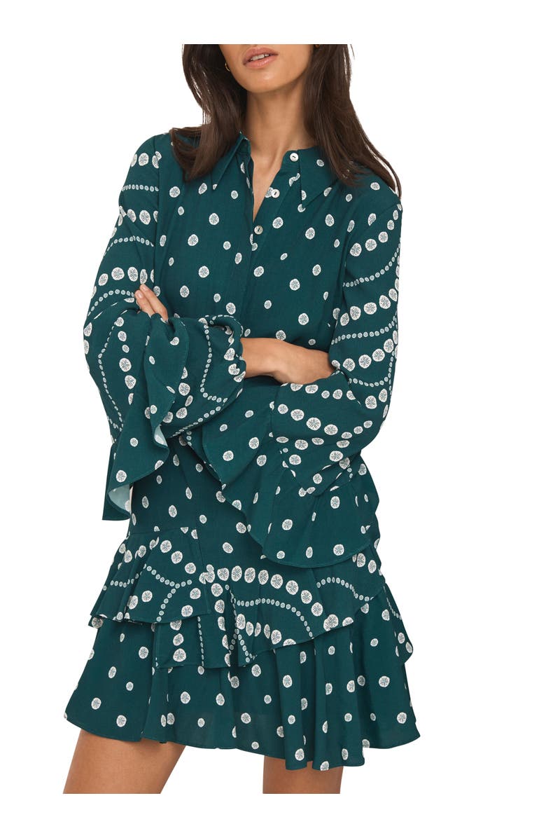 MINT VELVET Printed Ruffle Mini Dress, Main, color, Green