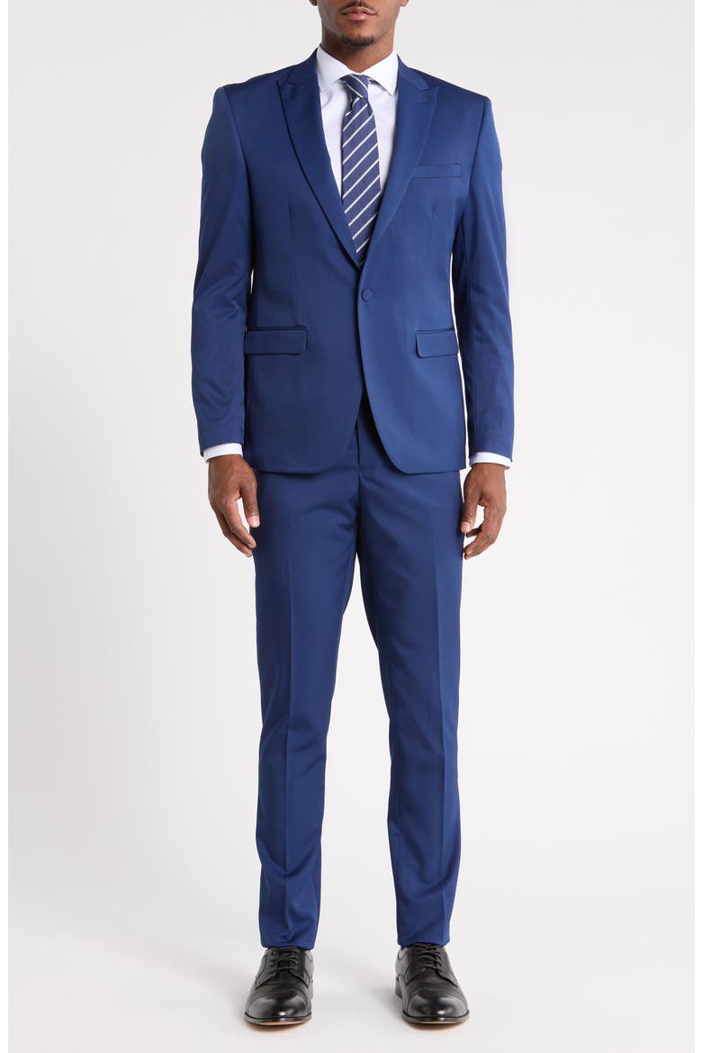 One-Button Peak Lapel Suit, Main, color, DARK BLUE