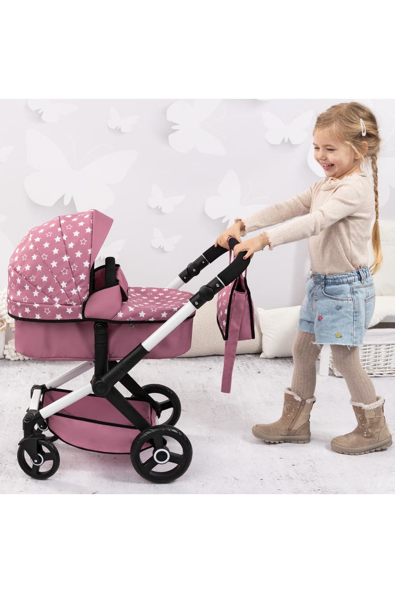 Xeo Pram Pink, White Stars, Convertible, Foldable, Alternate, color, Multicolored
