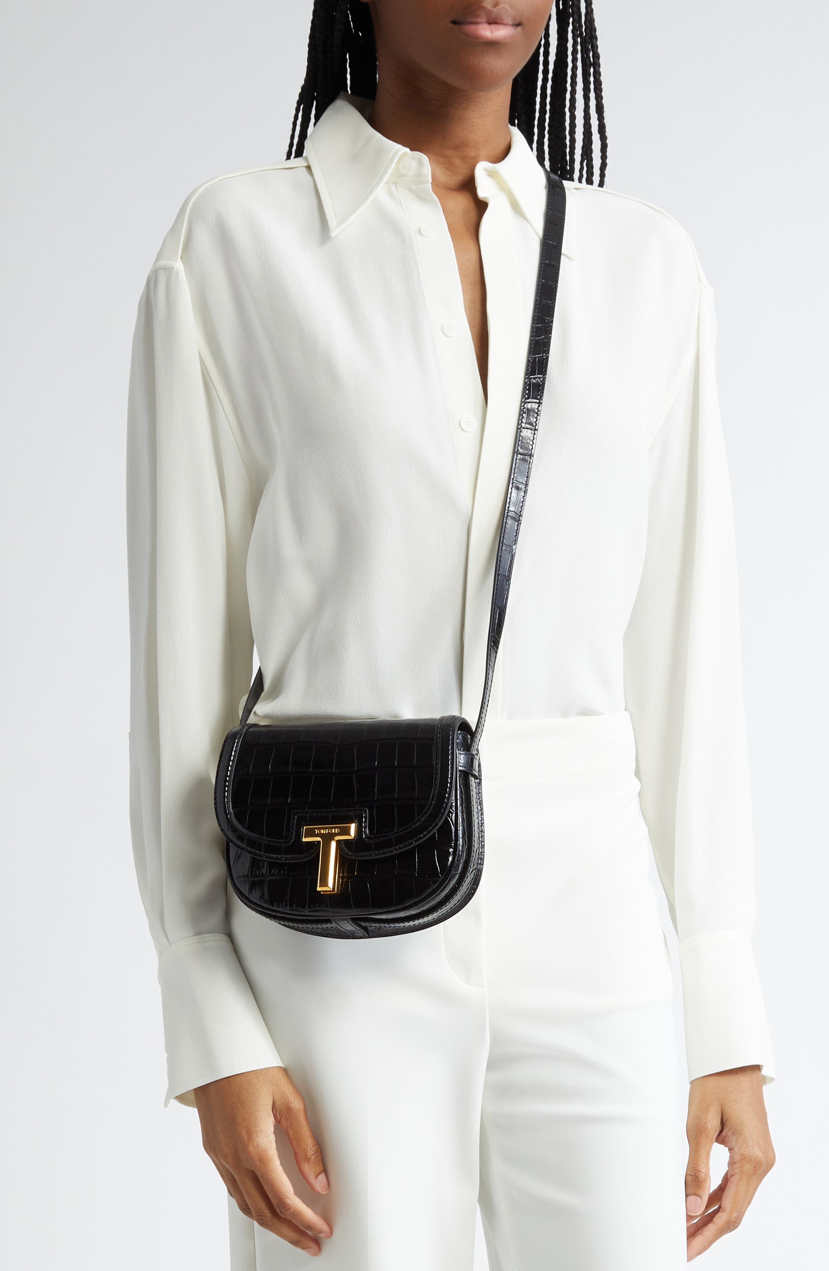 TOM FORD Mini Wallis Croc Embossed Leather Crossbody Bag, Alternate, color, 