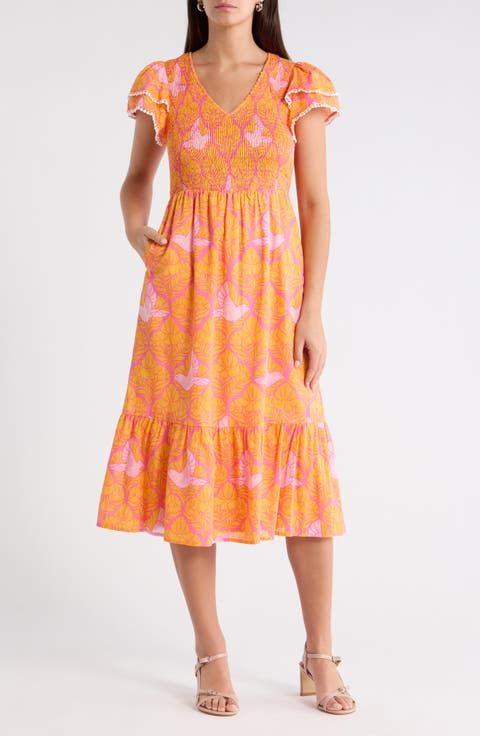 Kaidy Tropical Print Midi Dress