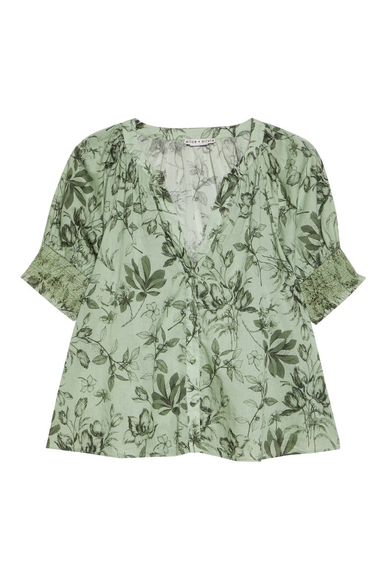 Thalia Floral Cotton Puff Sleeve Top, Alternate, color, MYSTIC GARDEN SAGE