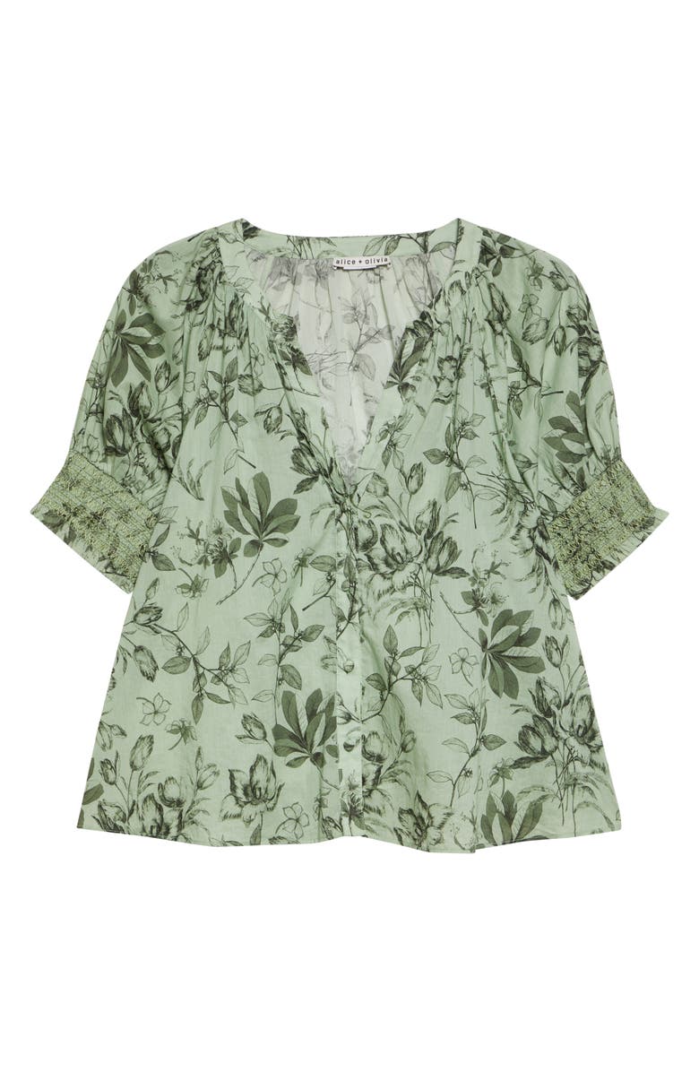 Alice + Olivia Thalia Floral Cotton Puff Sleeve Top, Alternate, color, Mystic Garden Sage