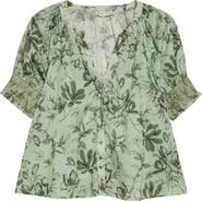 Alice + Olivia Thalia Floral Cotton Puff Sleeve Top