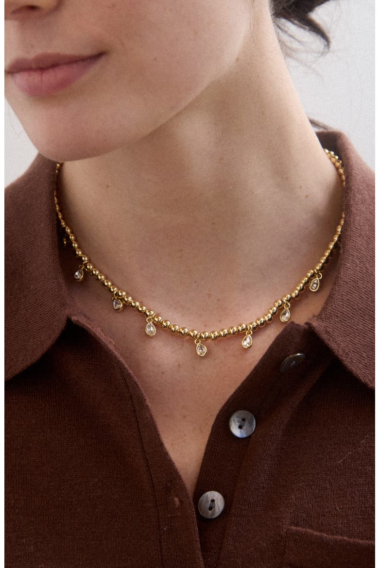 Mila Pisa Teardrop Station Necklace, Alternate, color, GOLD