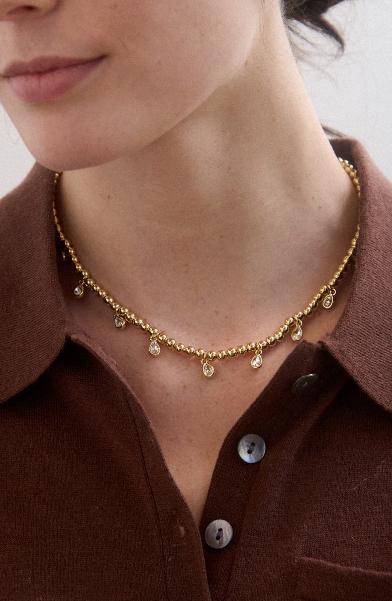 BaubleBar Mila Pisa Teardrop Station Necklace, Alternate, color, Gold