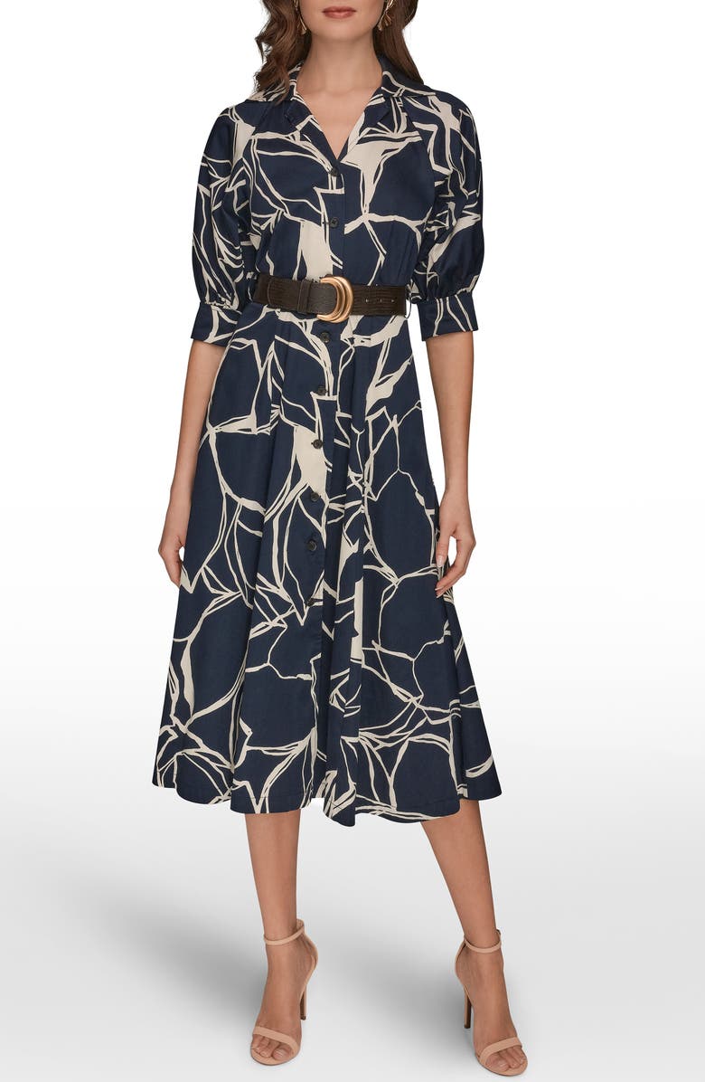 Donna Karan New York Abstract Print Belted Shirtdress, Alternate, color, Nightfall/ Pristine
