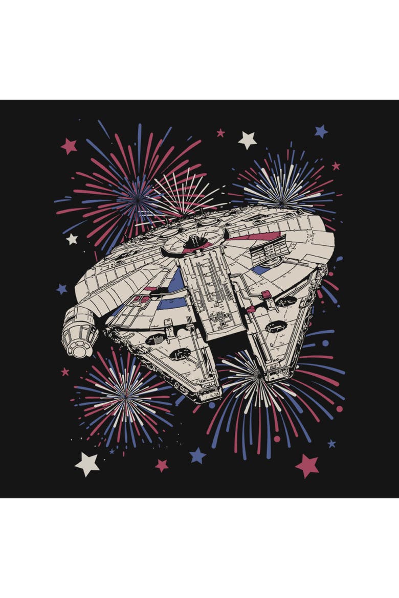 Junior's Star Wars Festive Fireworks Falcon  Sweatshirt, Alternate, color, Black
