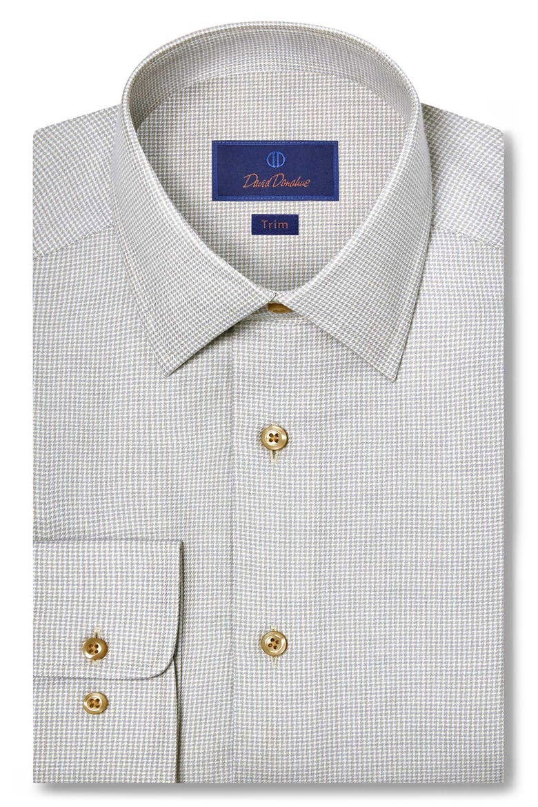 Trim Fit Tan Microcheck Cotton & Cashmere Dobby Dress Shirt, Main, color, SAND