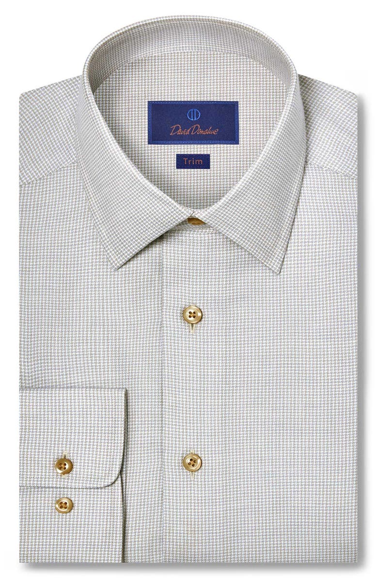 David Donahue Trim Fit Tan Microcheck Cotton & Cashmere Dobby Dress Shirt, Main, color, Sand
